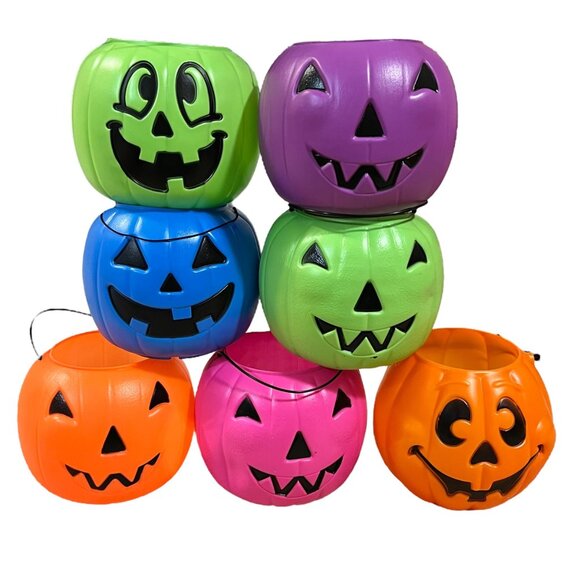 Colorful Halloween Pumpkin Candy Buckets You Pick Sold Individually - Picture 1 of 8